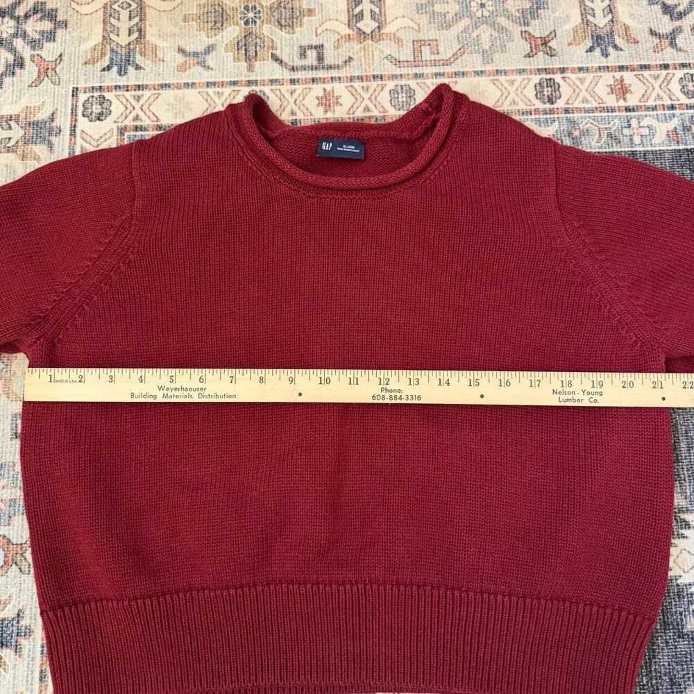 Gap Shrunken Roll Neck Red Knit Women’s Sweater 100% Cotton Size XL - Picture 9 of 11